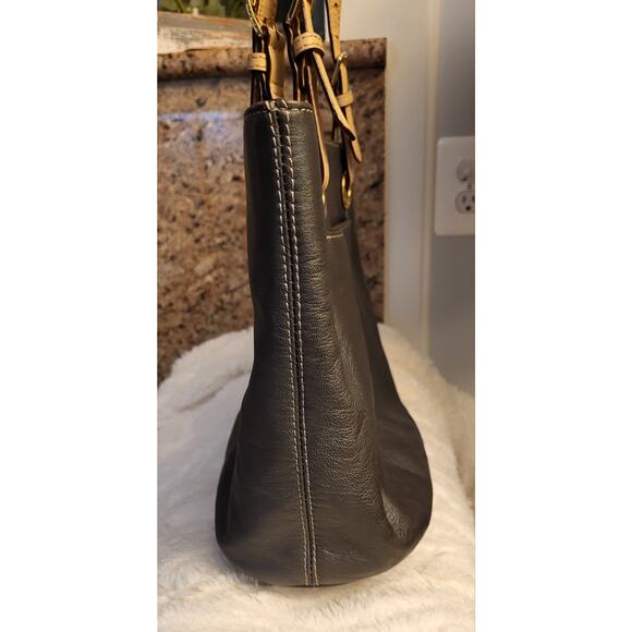 Michael Kors Gray Leather Satchel Handbag Purse Gold Hardware - Picture 3 of 15